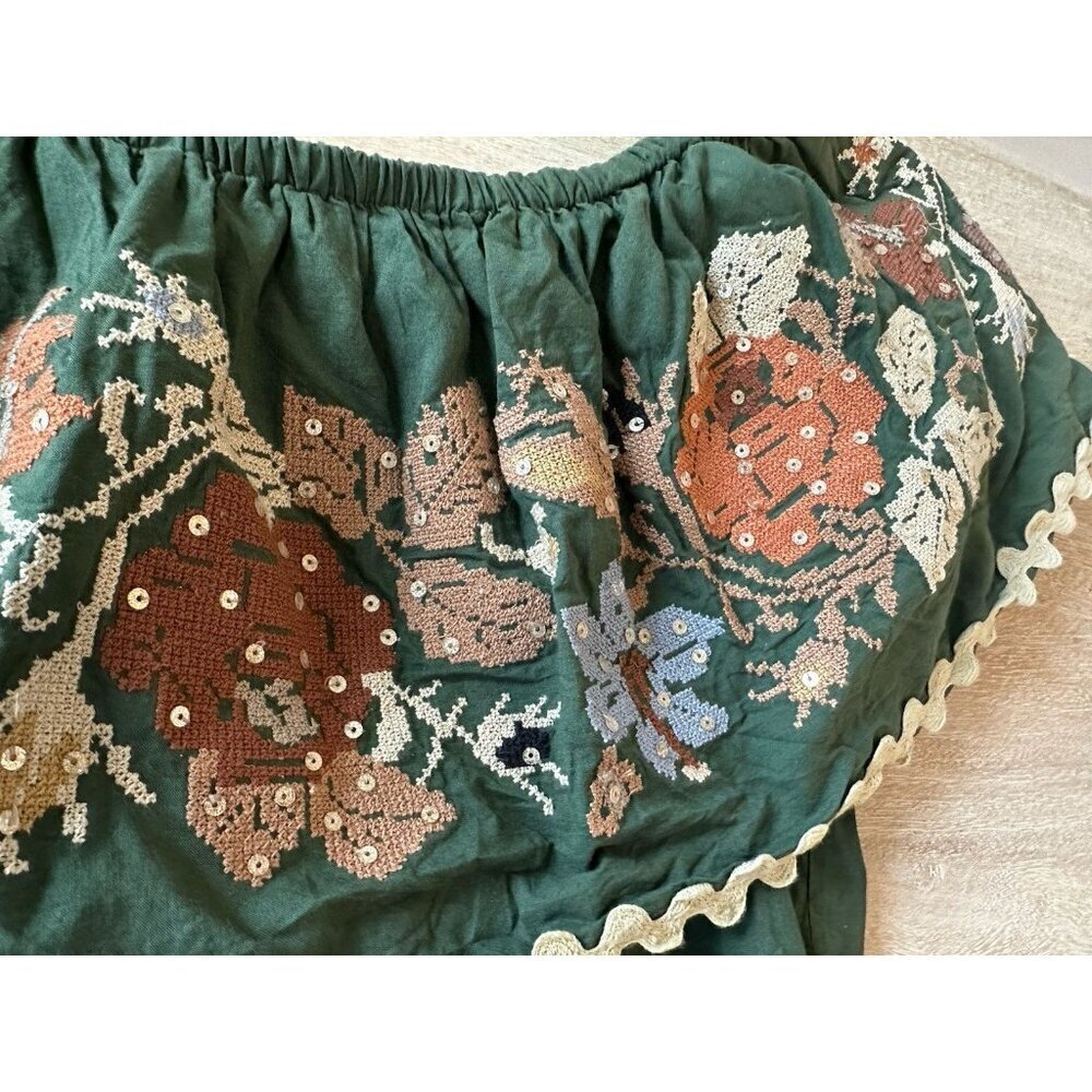 Miss June Paris Chiquita Off the Shoulder Top Green Small Needlepoint Sequins - Picture 4 of 11